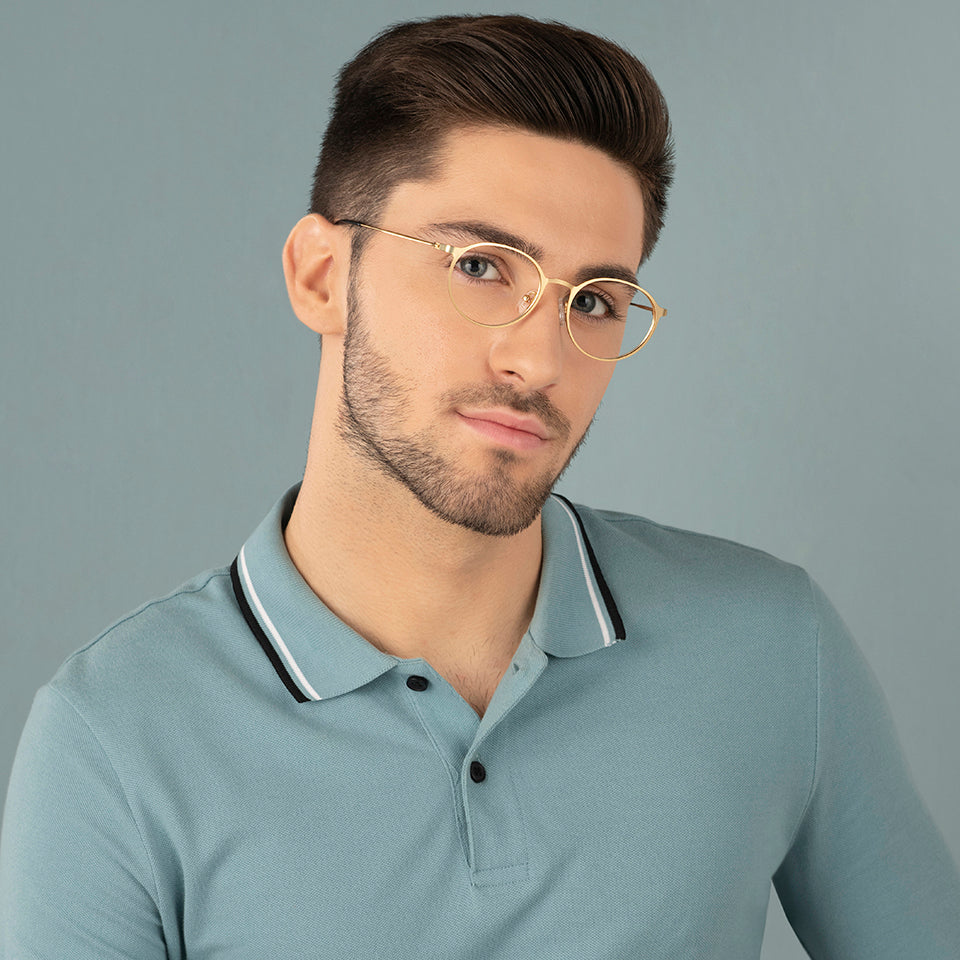 Gold Round Full Rim Extra Narrow Unisex Eyeglasses by Vincent Chase