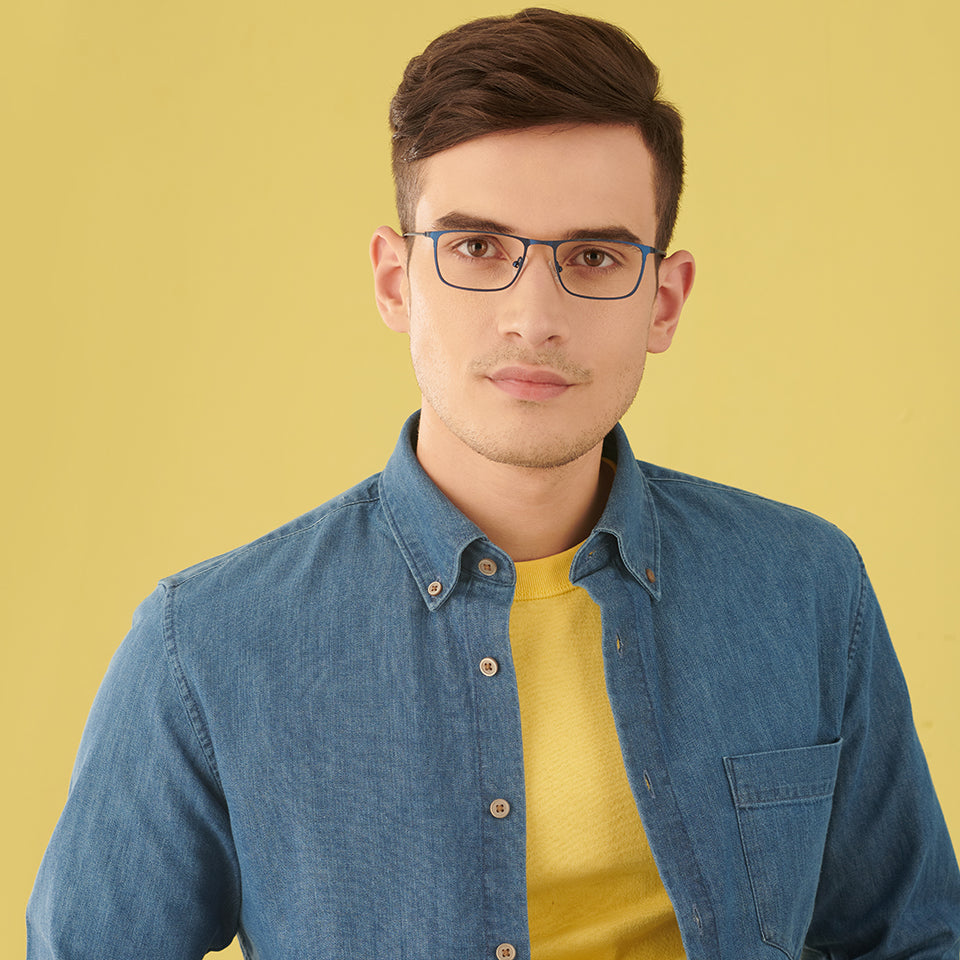 Blue Rectangle Full Rim Extra Narrow Unisex Eyeglasses by Vincent Chase
