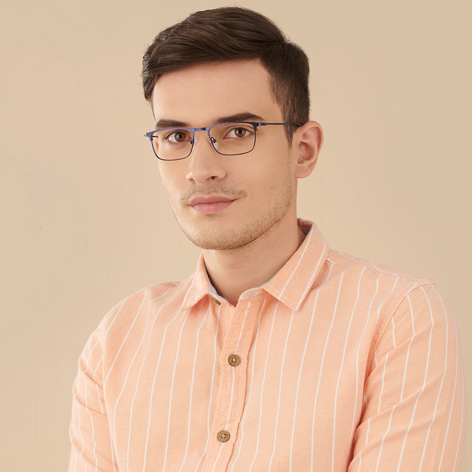 Blue Rectangle Full Rim Narrow Unisex Eyeglasses by Vincent Chase