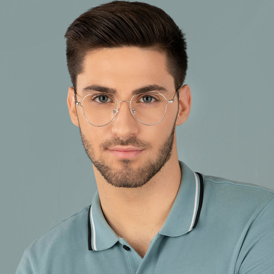 Silver Geometric Full Rim Unisex Eyeglasses by Vincent Chase VC143025