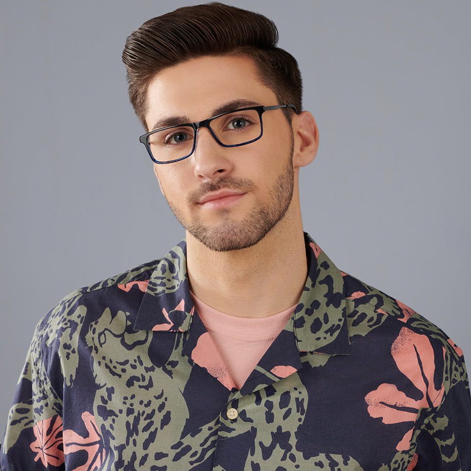 Blue Rectangle Full Rim Narrow Unisex Eyeglasses by Vincent Chase