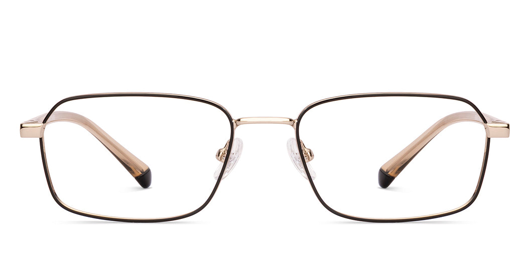Black Gold Rectangle Full Rim Unisex Eyeglasses by Vincent Chase-235219