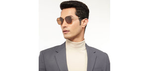 Gold Black Geometric Full Rim Unisex Sunglasses by Vincent Chase Polarized-206761