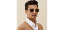 Load image into Gallery viewer, Gold Geometric Full Rim Unisex Sunglasses by John Jacobs-222547
