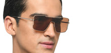 Load image into Gallery viewer, Gold Rectangle/ Square Full Rim Unisex Sunglasses by Lenskart STUDIO-216057