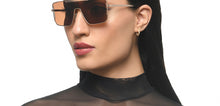 Load image into Gallery viewer, Gold Rectangle/ Square Full Rim Unisex Sunglasses by Lenskart STUDIO-216057