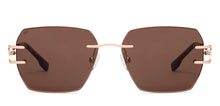 Load image into Gallery viewer, Gold Geometric Rimless Unisex Sunglasses by Lenskart-228463