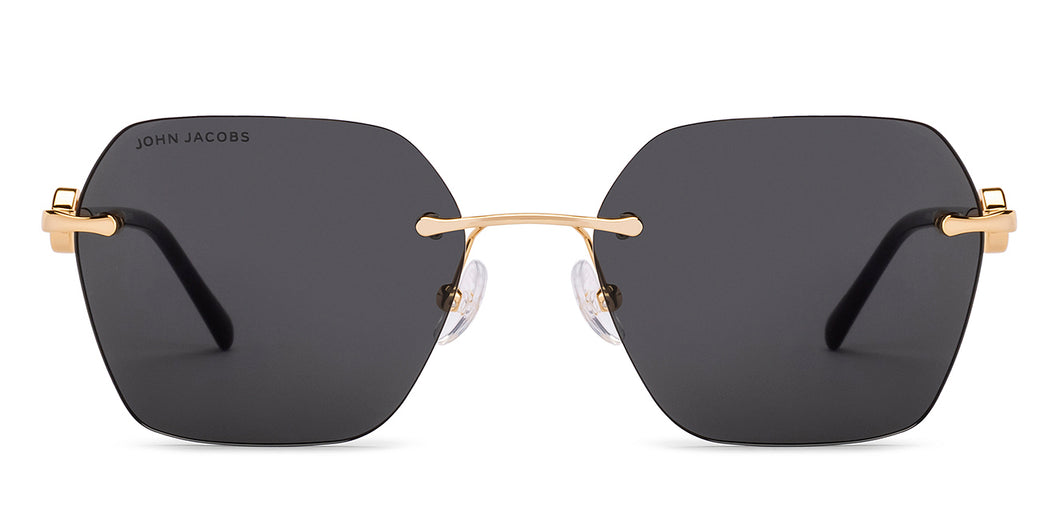 Gold Geometric Rimless Women Sunglasses by John Jacobs-229248