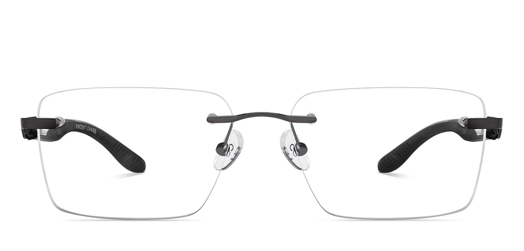 Dark Gunmetal Rectangle Rimless Unisex Eyeglasses by Vincent Chase-222722