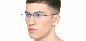 Gunmetal Geometric Rimless Unisex Eyeglasses by Vincent Chase Online-220973