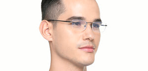 Dark Gunmetal Rectangle Rimless Unisex Eyeglasses by Vincent Chase-222723