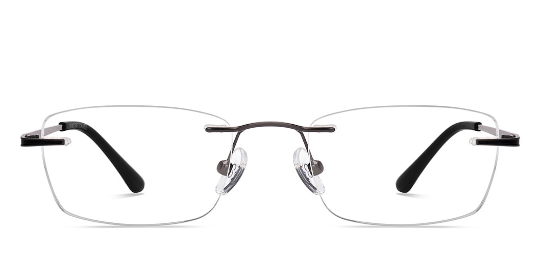 Dark Gunmetal Rectangle Rimless Unisex Eyeglasses by Vincent Chase-222723