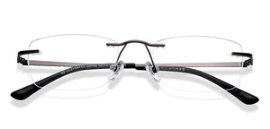 Dark Gunmetal Rectangle Rimless Unisex Eyeglasses by Vincent Chase-222723