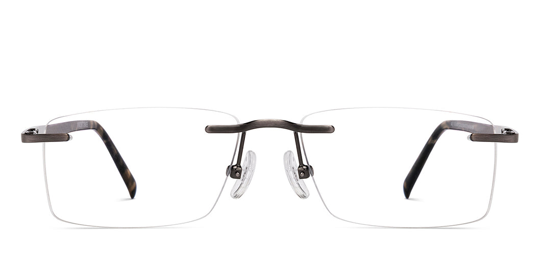 Dark Gunmetal Rectangle Rimless Unisex Eyeglasses by Vincent Chase-231504