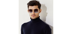 Gold Rectangle/ Square Rimless Unisex Sunglasses by Vincent Chase-229190