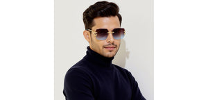 Gold Rectangle/ Square Rimless Unisex Sunglasses by Vincent Chase-229190