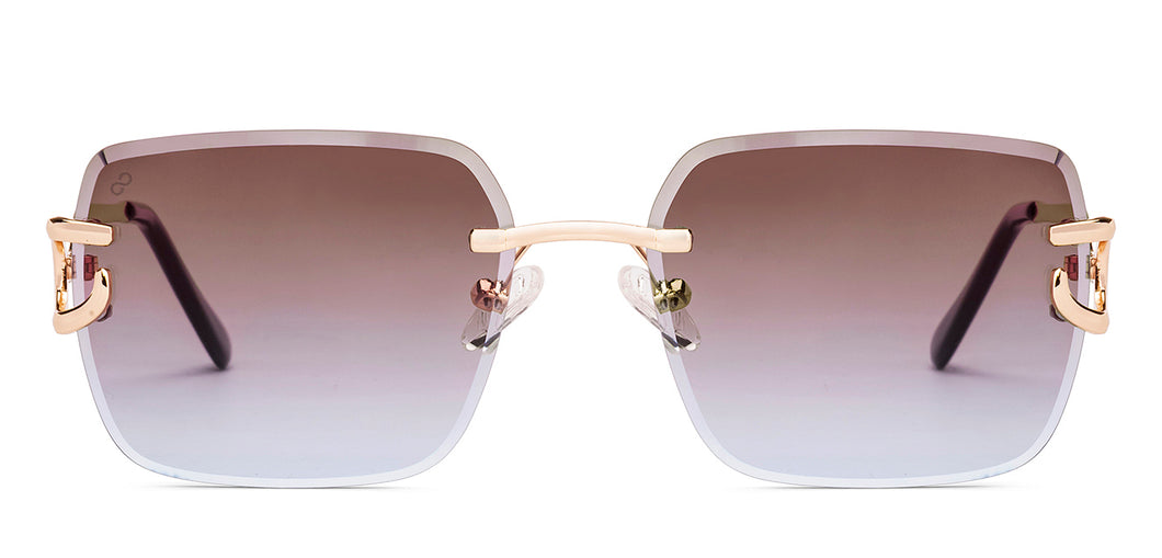 Gold Rectangle/ Square Rimless Unisex Sunglasses by Vincent Chase-229190