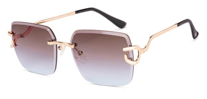 Gold Rectangle/ Square Rimless Unisex Sunglasses by Vincent Chase-229190