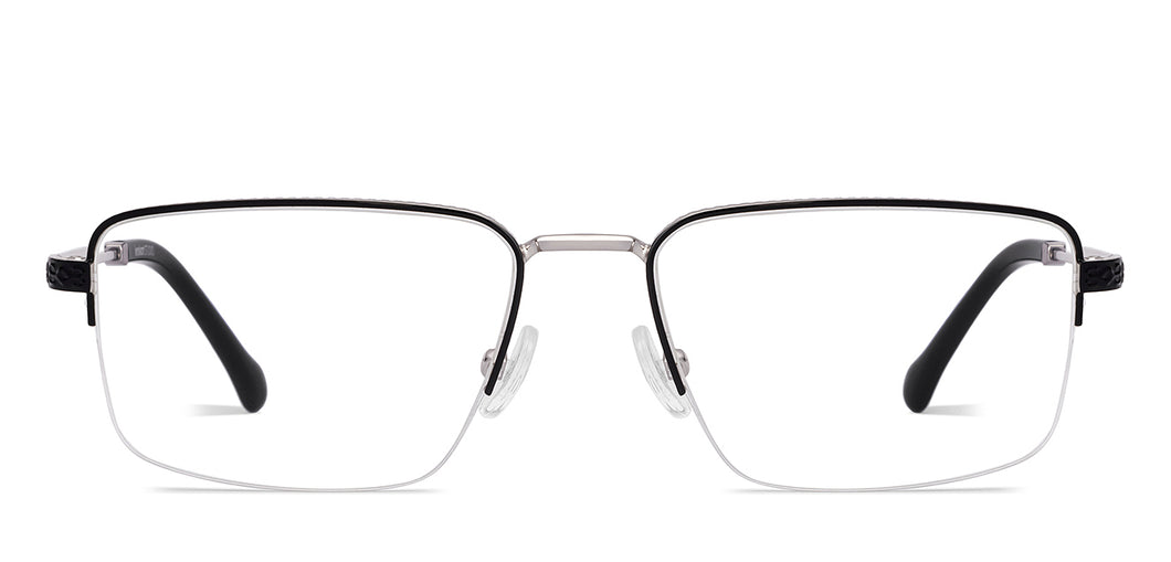Black Silver Rectangle Half Rim Unisex Eyeglasses by Lenskart STUDIO-224351