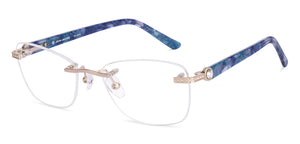 Blue Rectangle Rimless Unisex Eyeglasses by John Jacobs-225403