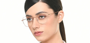 Gold Geometric Full Rim Unisex Eyeglasses by Vincent Chase-218983