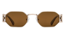 Load image into Gallery viewer, Gold Geometric Full Rim Unisex Sunglasses by Vincent Chase Polarized-216683