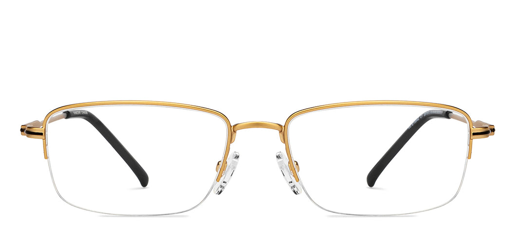 Gold Rectangle Half Rim Unisex Eyeglasses by Vincent Chase Online-207972