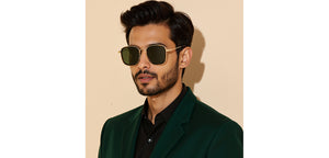 Gold Rectangle/ Square Full Rim Unisex Sunglasses by Vincent Chase Polarized-229556