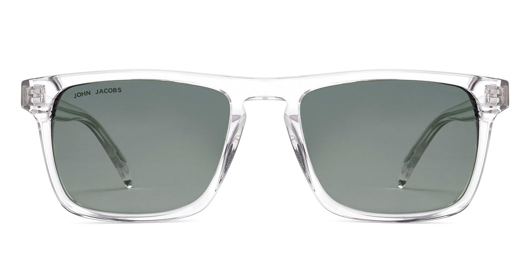 White Transparent Rectangle Full Rim Unisex Sunglasses by John Jacobs-215580
