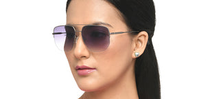 Gunmetal Geometric Half Rim Unisex Sunglasses by Vincent Chase-216015