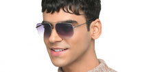 Load image into Gallery viewer, Gunmetal Geometric Half Rim Unisex Sunglasses by Vincent Chase-216015