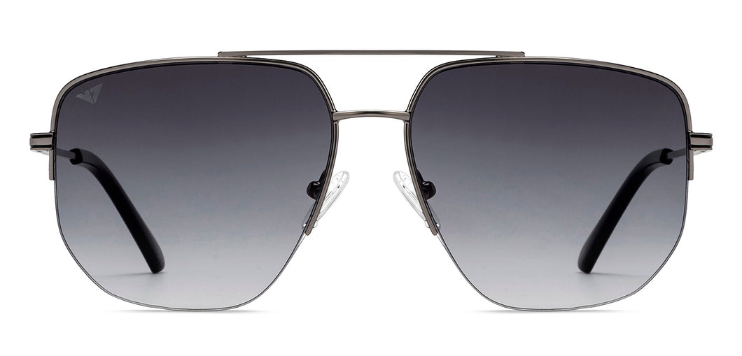 Gunmetal Geometric Half Rim Unisex Sunglasses by Vincent Chase-216015