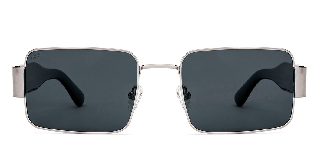 Silver Rectangle Full Rim Unisex Sunglasses by Lenskart-222742