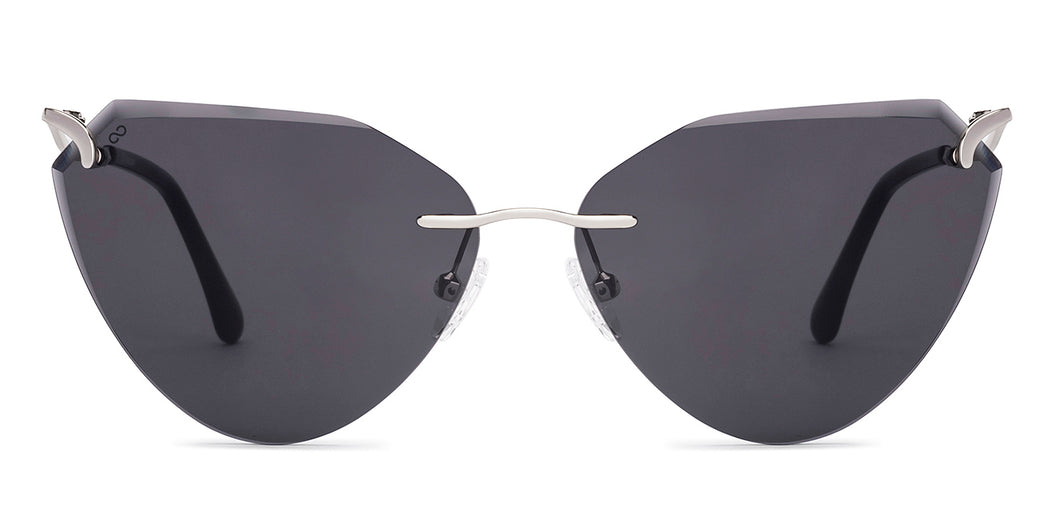 Silver Cat Eye Rimless Unisex Sunglasses by Lenskart-228470