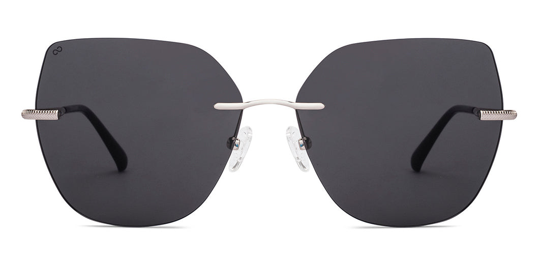 Silver Cat Eye Rimless Unisex Sunglasses by Lenskart-228474