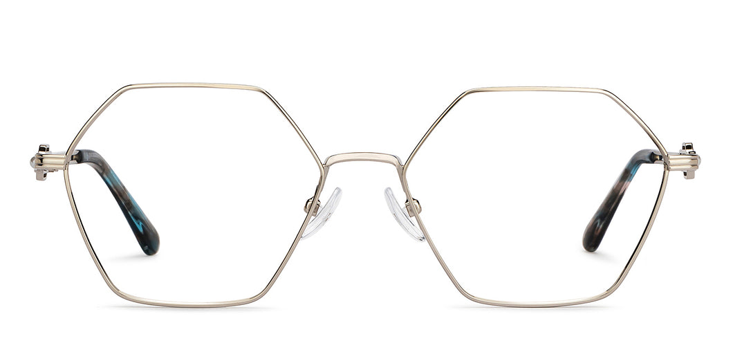 Silver Hexagonal Full Rim Women Eyeglasses by John Jacobs-205893