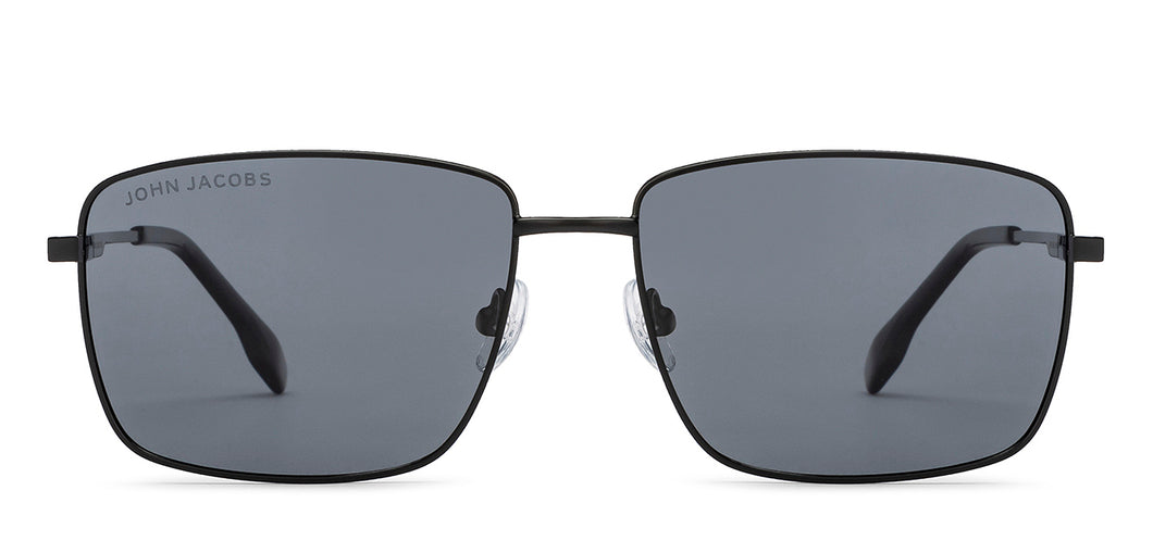 Black Rectangle Full Rim Unisex Sunglasses by John Jacobs-209963