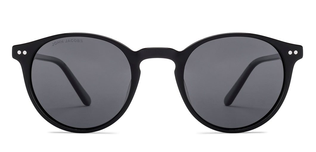 Black Round Full Rim Unisex Sunglasses by John Jacobs-220522