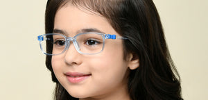 Transparent Blue Rectangle Full Rim Kids Eyeglasses by Hooper-220050