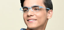 Load image into Gallery viewer, Transparent Sky Blue Rectangle Full Rim Kids Eyeglasses by Hooper-220042