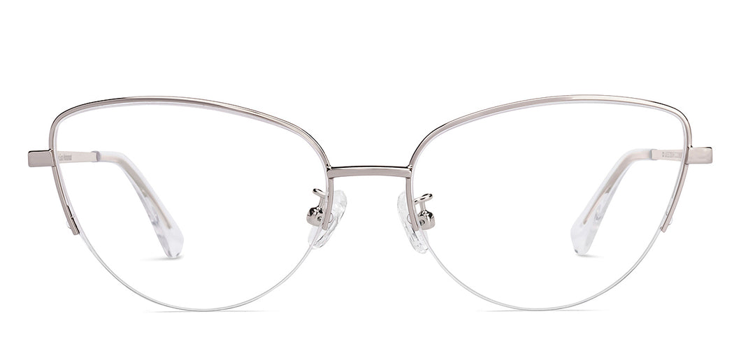 Silver Cat Eye Half Rim Women Eyeglasses by Lenskart-219919