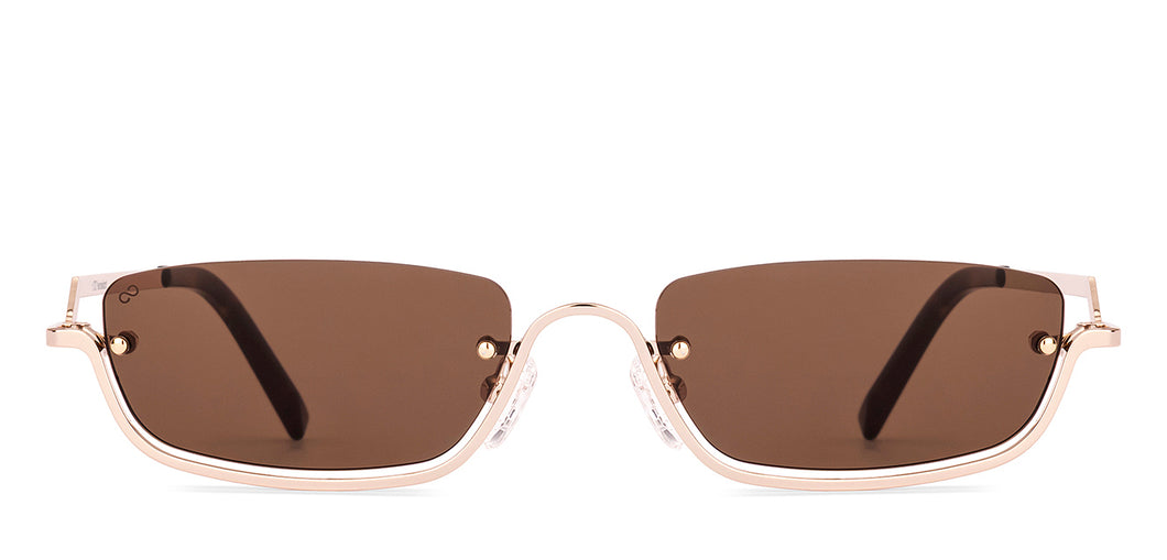 Gold Rectangle Half Rim Women Sunglasses by Lenskart-234437