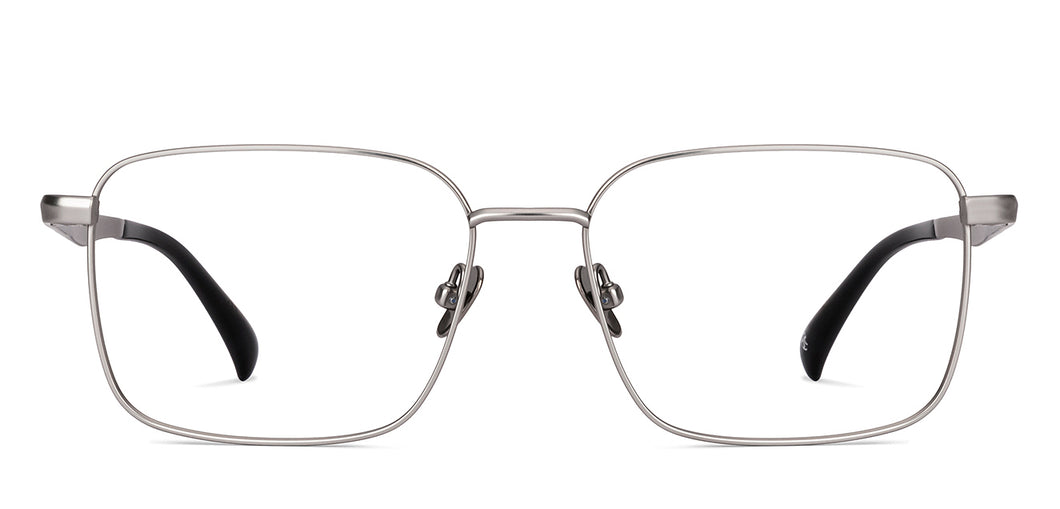 Matte Silver Rectangle Full Rim Unisex Eyeglasses by John Jacobs-224496