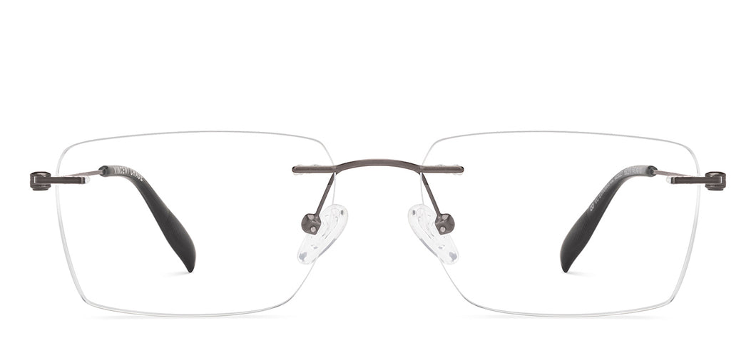 Gunmetal Rectangle Rimless Unisex Eyeglasses by Vincent Chase-229221