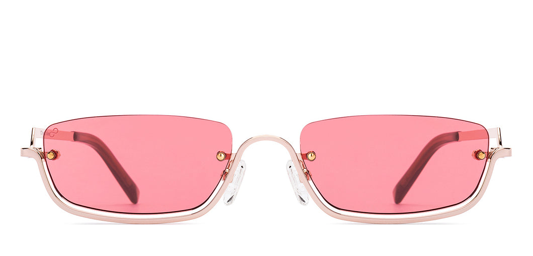 Gold Rectangle Half Rim Women Sunglasses by Lenskart-220677
