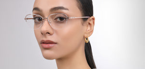 Gold Cat Eye Half Rim Women Eyeglasses by John Jacobs-225390