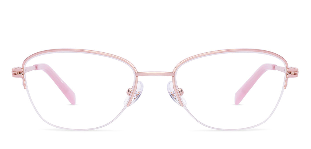 Gold Cat Eye Half Rim Women Eyeglasses by John Jacobs-225390