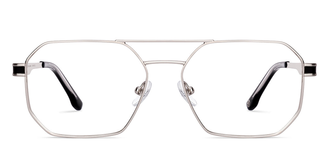 Silver Geometric Full Rim Unisex Eyeglasses by John Jacobs-223236