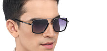 Load image into Gallery viewer, Silver Geometric Full Rim Unisex Sunglasses by Vincent Chase Polarized-209334