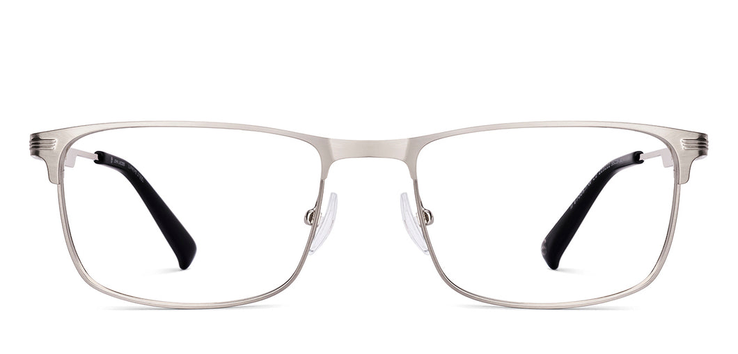 Silver Rectangle Full Rim Unisex Eyeglasses by John Jacobs-223222